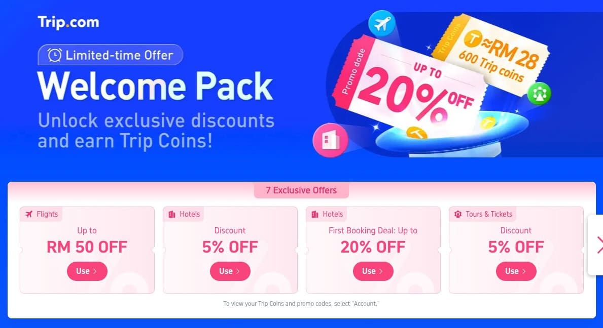 注册Trip.com，领取New User折扣码大礼包！
